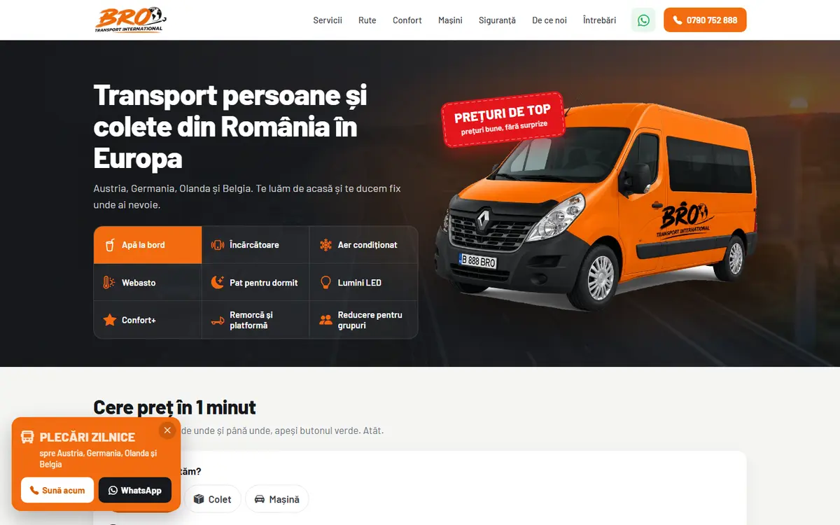 BRO Transport International — réservations de transport de passagers entre la Roumanie et l'Europe de l'Ouest